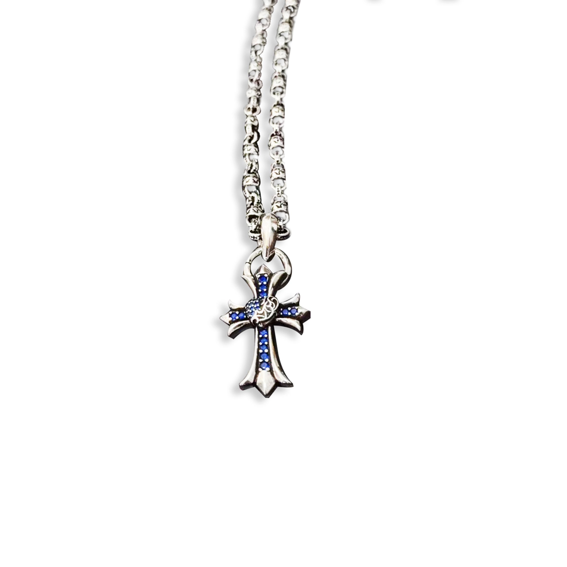 CHROME HEARTS BLUE DIAMOND CROSS FLOWER BALL NECKLACE 325611